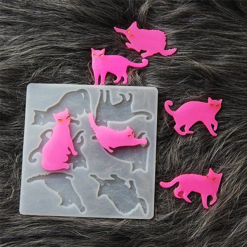 Vista 4 de Molde de resina para gatos, lindos moldes de silicona epoxi para colgante, molde de fundición para joyería de bricolaje, collar, aretes, ornamento