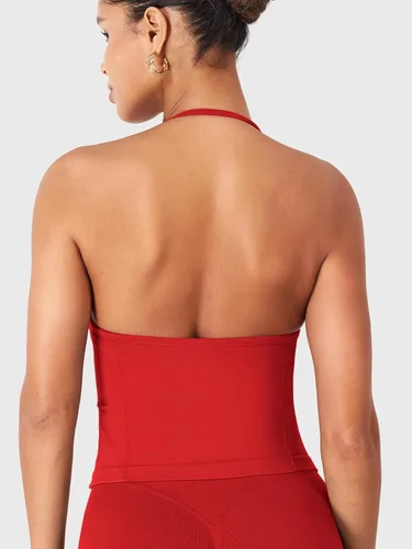 Vista 5 de YEOREO SoftHue Impact Longline Top de Tirantes para Mujer Camiseta sin Mangas Halter para Ejercicio sin Espalda Gimnasio Longline con Correa
