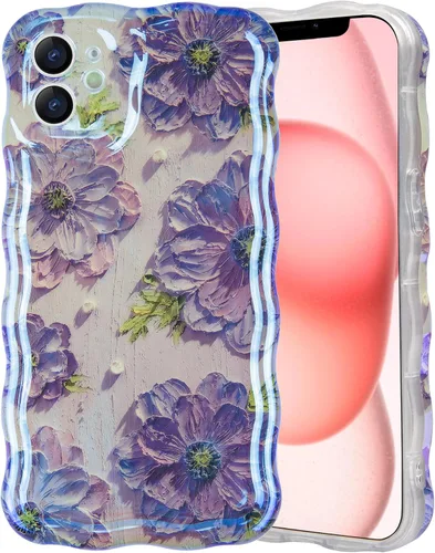 Vista 17 de IDweel Funda para iPhone 11, Lujosa Pintura al Óleo Retro Colorida con Patrón de Flores Brillantes Impresas, Lindo Borde Ondulado Rizado, Exquisita