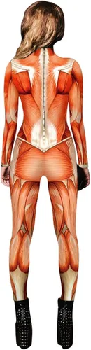 Vista 4 de Disfraz de esqueleto con estampado 3D de Halloween para mujer, divertido body elástico y delgado