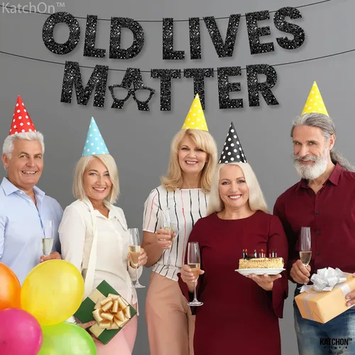 Vista 6 de KatchOn, Cartel Black Old Lives Matter – Brillantina, 10 pies Old Lives Matter Black para decoraciones de fiesta de jubilación para hombres Old