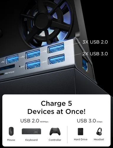 Vista 6 de LISEN Estación de acoplamiento 10 en 1 para Steam Deck OLED y ROG Ally X y Legion Go, ventilador de enfriamiento dual 5 puertos USB y 4K @60Hz