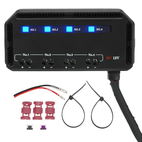 Vista 7 de Caja de 4 vías y relés, kit de bloque de caja de relé de 12 V 20 A con indicador LED, caja de bloque de relé universal para motocicleta, automóvil