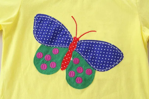 Vista 4 de Conjunto de ropa de verano para niña, 100% algodón, camisa y pantalones cortos, con apliques de dibujos animados 7#Butterfly