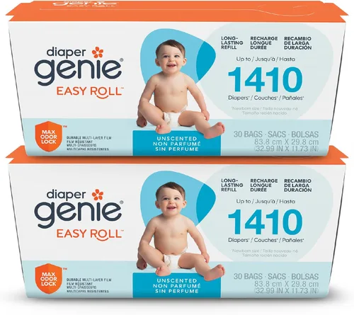 Vista 15 de Diaper Genie Recarga fácil de enrollar 30 bolsas por recambio Capacidad para hasta 1410 pañales para recién nacidos Control de olores Bolsas