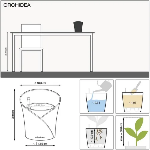Vista 6 de Lechuza ORCHIDEA Taupe Matt, maceta de orquídea de riego automático, 7.1 pulgadas de alto 7.7 pulgadas