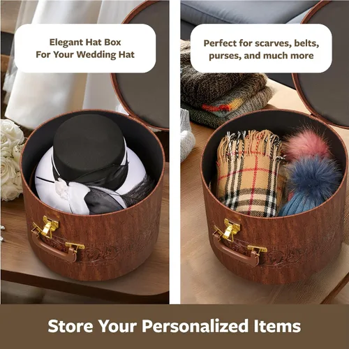 Vista 7 de Creative Scents Caja grande para sombreros para hombres y mujeres, contenedor redondo para sombreros, fácil viaje, con tapa de bloqueo dorada y asa