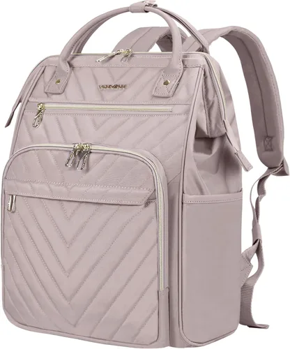 Vista 17 de VANKEAN Mochila para portátil de 17 pulgadas para mujeres y hombres, bolsa de trabajo de computadora de moda, Beige-café, 15,6 pulg., 7702