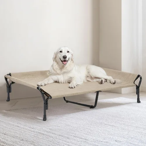 Vista 7 de Veehoo Cama elevada refrescante para perros, cuna elevada XL para mascotas con barandilla y reposacabezas inclinado, malla Teslin transpirable Negro