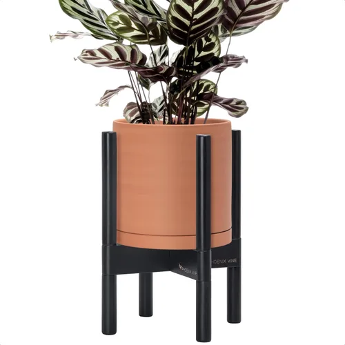 Vista 91 de D'vine Dev Maceta de cerámica con soporte de ébano – Maceta redonda moderna de 8 pulgadas con soporte para maceta de madera, color negro, 55-B-M-2