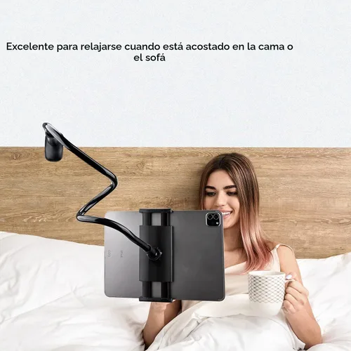 Vista 6 de Soporte de clip 2 en 1 para teléfono celular y tableta con abrazadera flexible de cuello de cisne de brazo largo para iPad, iPhone, Switch, Kindle