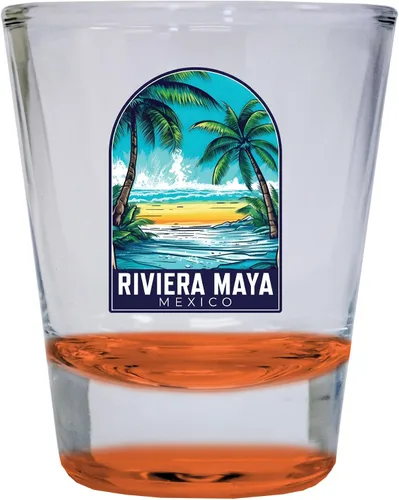 Vista 4 de Riviera Maya Mexico Design B Souvenir - Vaso de chupito redondo de 1.5 onzas, color azul, paquete de 2