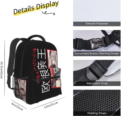 Vista 3 de Mochila japonesa de anime Azur Lane Mochilas para niños y niñas, mochila unisex de lona multiusos, color negro, Negro -, Mochilas Daypack