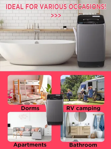 Vista 7 de KRIB BLING Lavadora completamente automática con pantalla LED, bomba de drenaje portátil de 17.7 libras, 10 programas y 8 niveles de agua Gris