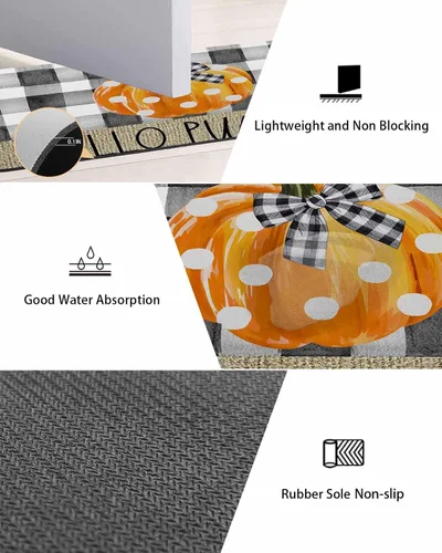 Vista 3 de Tapete de baño con diseño de calabaza a cuadros para bañera, antideslizante, de secado rápido y absorbente, con tierra de diatomeas, para fregadero