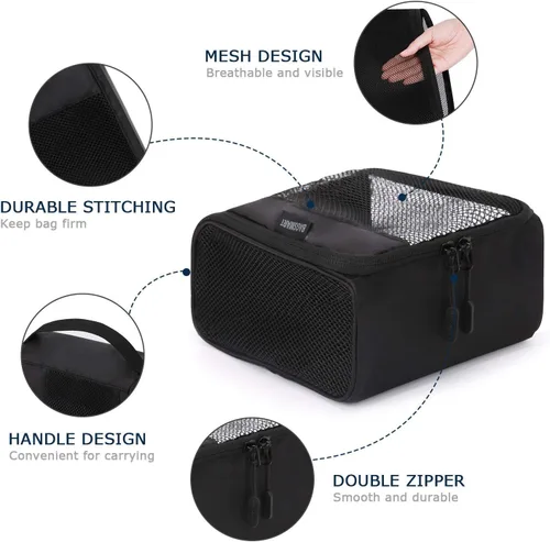 Vista 3 de BAGSMART - Juego de 7 cubos de embalaje para artículos esenciales de viaje, bolsas organizadoras ligeras de equipaje con bolsa para zapatos