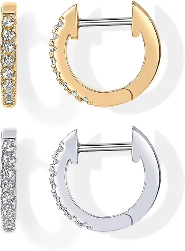 Vista 7 de PAVOI Aretes chapados en oro de 14 quilates y 18 quilates Aretes de oro para mujer Aretes delicados y aros pequeños de circonita cúbica Vermeil