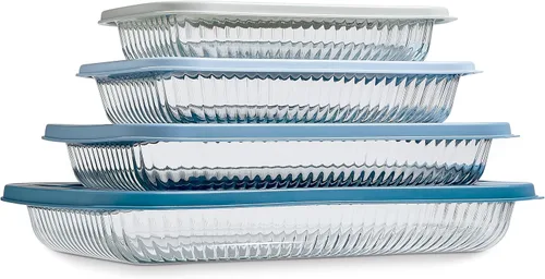 Vista 12 de COOK WITH COLOR - Juego de 8 piezas de refractarios profundos de vidrio con tapas de plástico, para hornear y almacenar alimentos, aptos para Azul