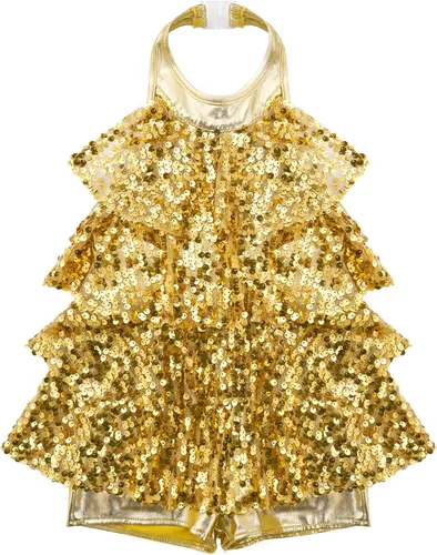 Vista 3 de Jowowha Vestido de ballet brillante para niñas, vestido de leotardo con falda para niños, tango latino, jazz, danza, vestido de danza del vientre