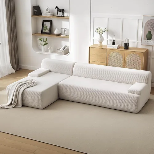 Vista 4 de Sofá deshuesado de 108 pulgadas, sofá seccional beige con diván izquierdo, combinación de diván comprimido al vacío, sofá modular en forma de L