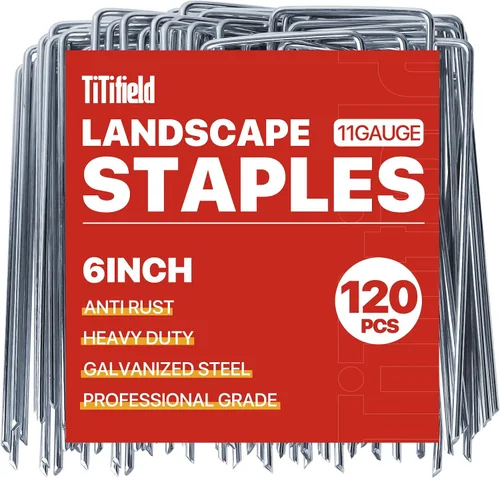 Vista 10 de Estacas de jardín en forma de U, 50 paquetes de estacas de riego de calibre 11 de 4 pulgadas, grapas galvanizadas resistentes para tubos, césped