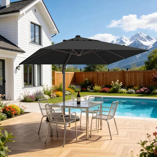 Vista 71 de Sombrilla de 10 x 13 pies para exteriores, sombrilla grande rectangular con viga voladiza, resistente, con rotación de 360°, sombrilla con Beige