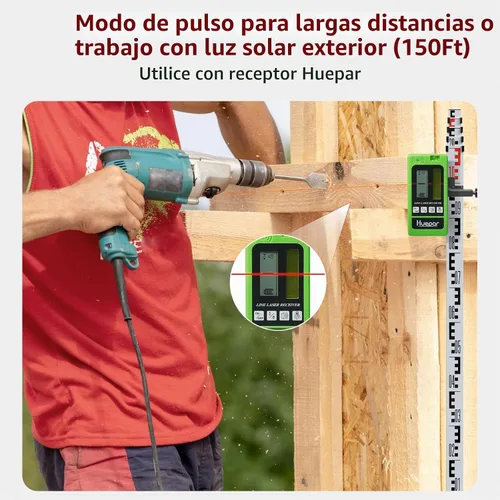 Vista 6 de Nivel láser con trípode, Huepar 150 pies Red autonivelante Lazer Niveles