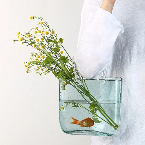 Vista 3 de Candora Jarrones de vidrio para decoración, bolso creativo de burbujas, florero de escritorio, cesta de cristal, mini tanque de peces de cristal