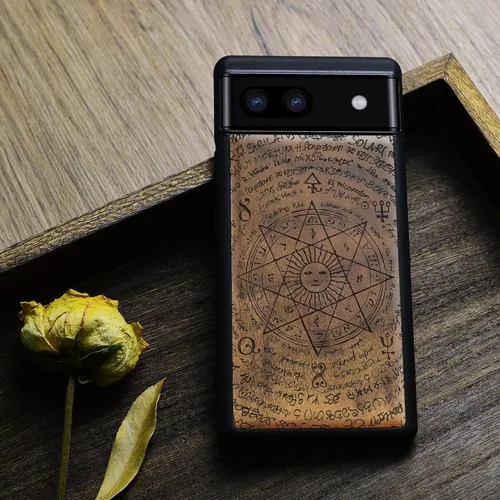 Vista 8 de Carveit Funda de madera para Pixel 6a [madera natural y TPU suave negro] a prueba de golpes, funda de madera única compatible con Google Pixel 6a