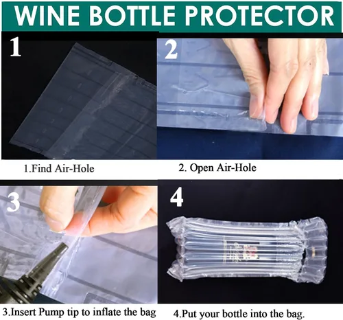 Vista 4 de Bolsas protectoras para botellas de vino, paquete de 10 bolsas de embalaje de seguridad para botellas de vidrio en transporte con equipaje con bomba