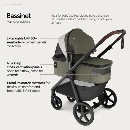 Vista 4 de Mompush Ultimate 3 - Cochecito de cuna con tabla de jinete, cochecito convertible de tamaño completo prémium para bebés y niños pequeños con asiento