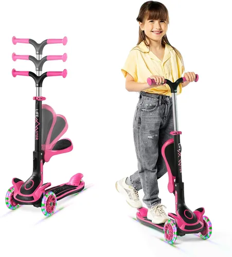 Vista 11 de Scooter de 3 ruedas para niños con asiento plegable, altura ajustable del manubrio, juguete de paseo inclinado para conducir para niños a partir