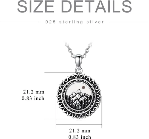 Vista 23 de PROESS Collar de plata de ley con colgante de montaña y sol de semilla de mostaza/masónico/brújula para mujeres y hombres, collar con colgante