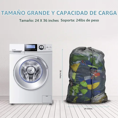 Vista 5 de Bolsas de lavandería de malla resistente de 24 x 36 pulgadas con cierre de cordón, paquete de 3, color negro Negro-3Pack