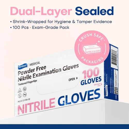 Vista 5 de Supmedic Medical Nitrile Exam Gloves, 3.5 mil Powder-Free Food-Safe Disposable Glove for Cooking Cleaning Esthetician 100 Pcs