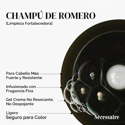 Vista 2 de Champú de romero. Champú suave multiproteína color seguro para el cabello