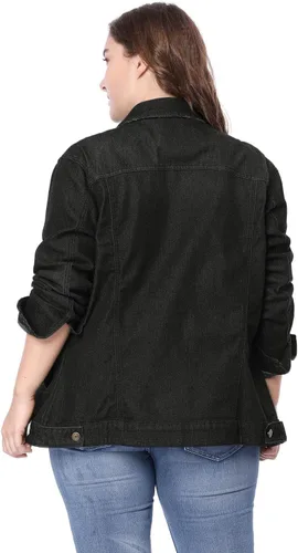 Vista 5 de uxcell Chaqueta vaquera lavada con botones de costura en talla grande para mujer
