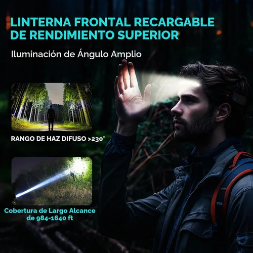 Vista 4 de KIDECCE Headlamp Flashlight,2 Pack Super Bright 2000 Lumen Head Lamp