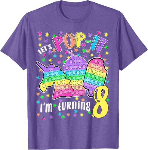 Vista 6 de Let's Pop-it I'm turning 8 Colorful 8th Birthday - Camiseta para niña, Negro