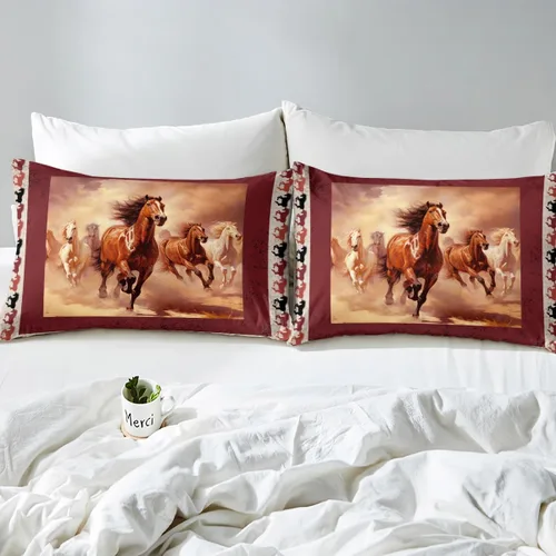Vista 4 de Manfei Sábana bajera ajustable de caballo al galope, tamaño individual, funda de cama con temática de animales con 1 funda de almohada, juego