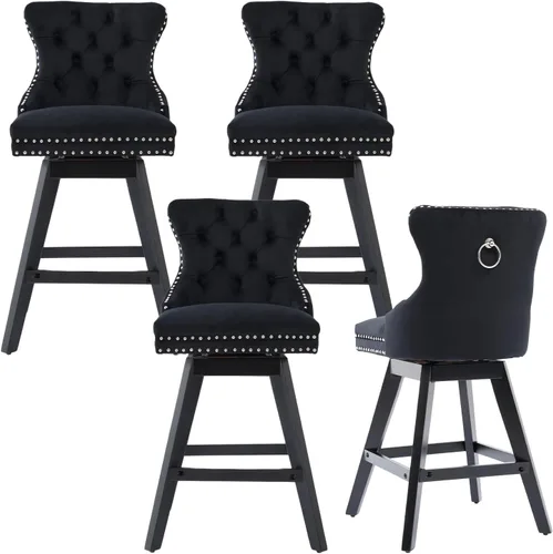 Vista 28 de cinkehome Juego de 2 taburetes de bar giratorios de altura de mostrador, taburetes de bar tapizados de terciopelo con respaldo, sillas de bar