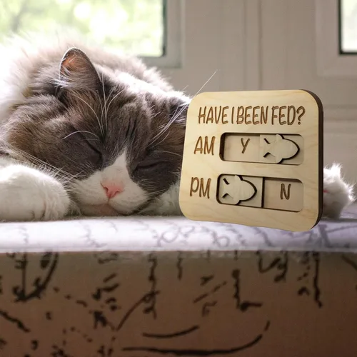Vista 7 de JennyGems Recordatorio de alimentación para gatos, ¿He sido alimentado? Rastreador magnético de alimentación de gatos AM PM, control deslizante