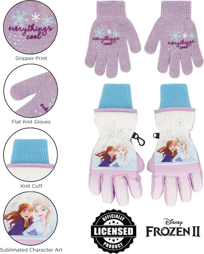 Vista 5 de Disney girls Winter Hat With Knit Mittens Set and Insulated Ski Ages 2-4 Or Frozen Knit Gloves and Glove Set Age 4-7