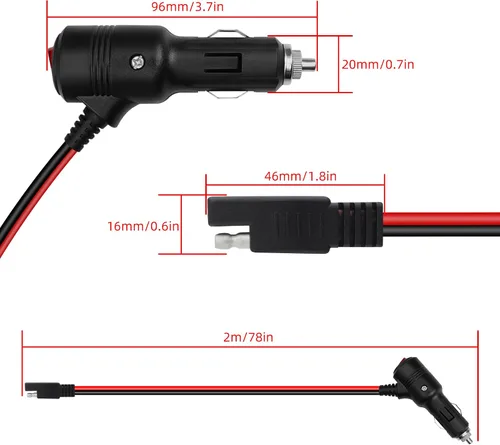 Vista 5 de GELRHONR Enchufe SAE a encendedor de cigarrillos de 6.5 pies con interruptor, 12 V 24 V macho a SAE 2 pines adaptador de liberación rápida cable