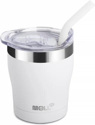Vista 22 de Taza para niños Mollcity - Vaso de 9 oz con tapa y pajita de acero inoxidable, vaso aislado al vacío de doble pared para niños, a prueba