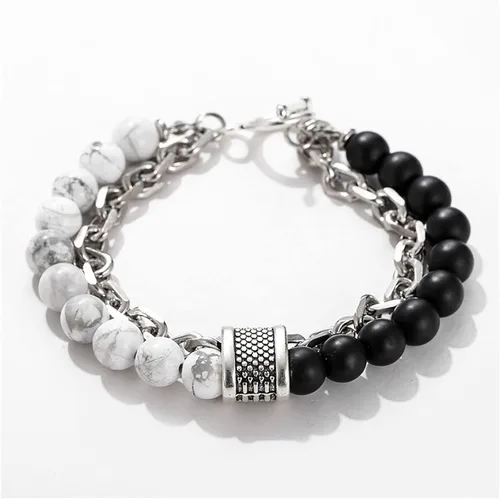 Vista 2 de Pulsera de obsidiana para hombre, pulsera de cuentas negras, pulseras de cadena plateada, pulseras punk, regalo de joyería