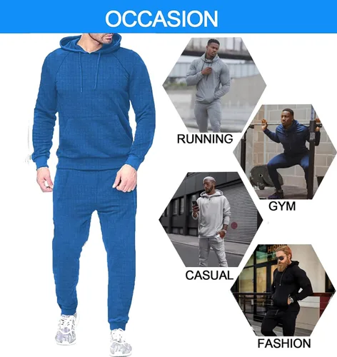Vista 2 de COOFANDY Conjunto deportivo de 2 piezas con capucha y bolsillo para hombre