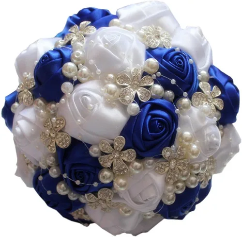 Vista 5 de S_SSOY Ramos artificiales hechos a mano con diamantes de imitación de perlas de seda para dama de honor, para novia, ramo de boda con flor