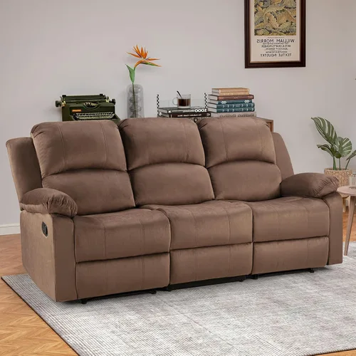 Vista 21 de EBELLO Juego de sofá reclinable manual, moderno juego de muebles reclinables de microfibra para sala de estar, incluye 2 sillas reclinables y 1 sofá