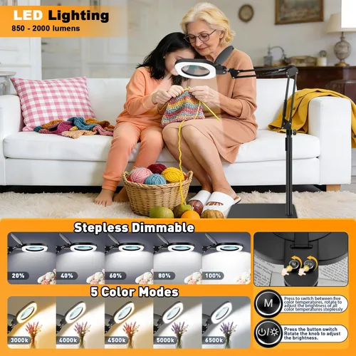 Vista 3 de Lupa 15X con luz y soporte, lámpara de aumento 3 en 1, lupa con iluminación LED de atenuación continua, lupas iluminadas para trabajo cercano